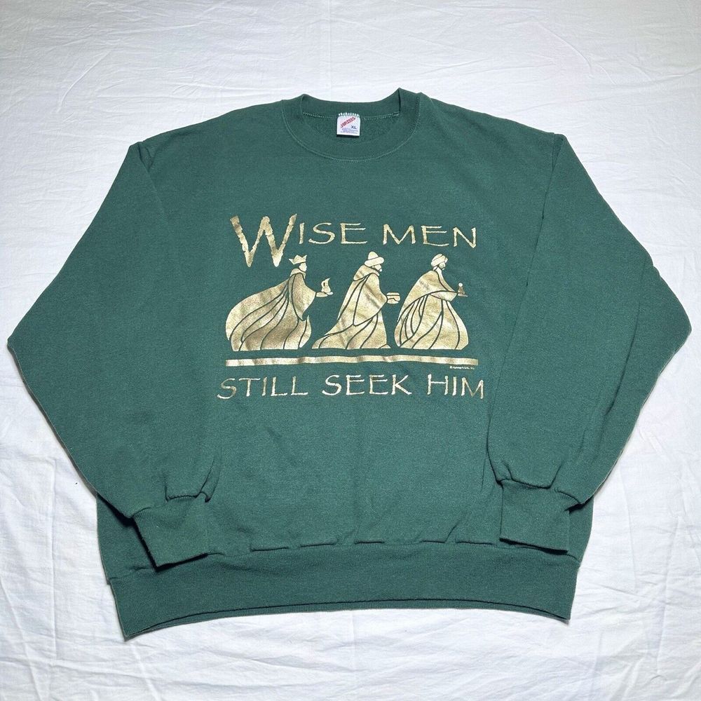 Vintage 1990s Hallmark Three Wise Men Still Seek Him Gold Print Crewneck Size XL